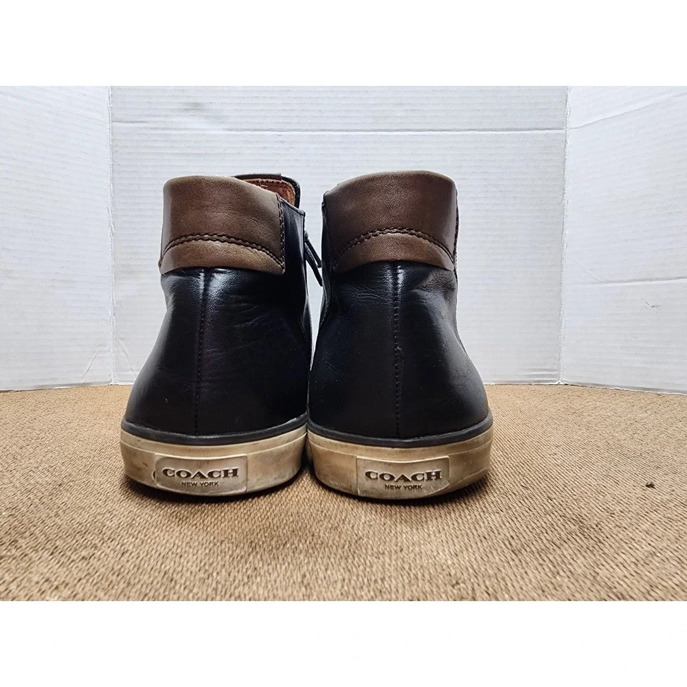 Coach High Top Leather Sneakers Men 11.5 Black Brown  Lace up Designer